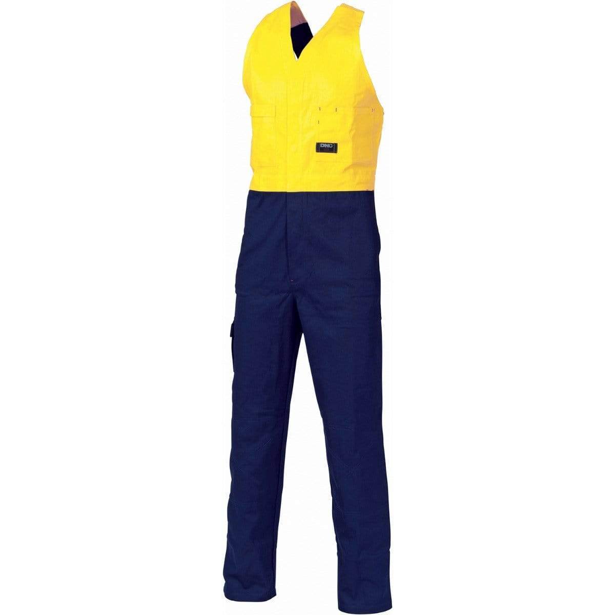 Dnc Workwear Hi-vis Two-tone Cotton Action Back Overall - 3853 Work Wear DNC Workwear Yellow/Navy 77R 